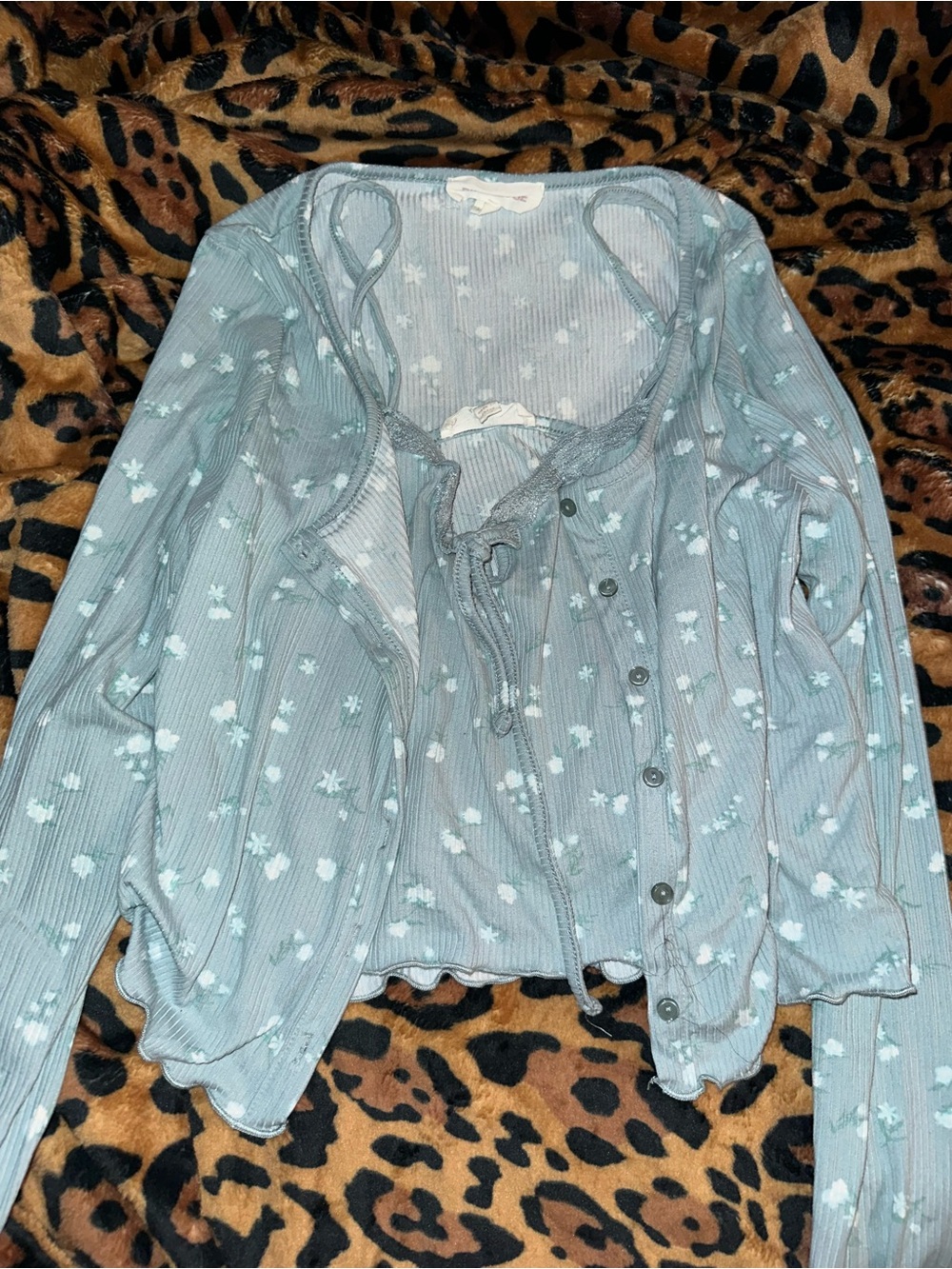 Pink Rose Teal Floral Cardigan & Cami Set Sz. S